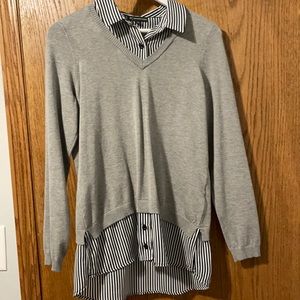 Sweater with layered button up